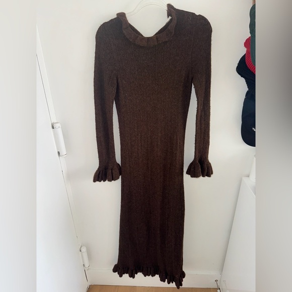 Doen Estella ruffled pointelle knit alpaca blend midi dress - Picture 3 of 9